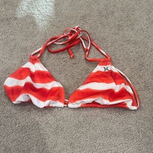 Hurley Red and White Striped Bikini Top
